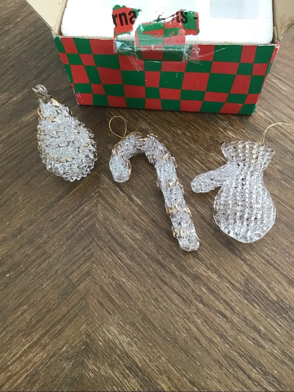 Vintage set features hand-spun glass Christmas tree ornaments